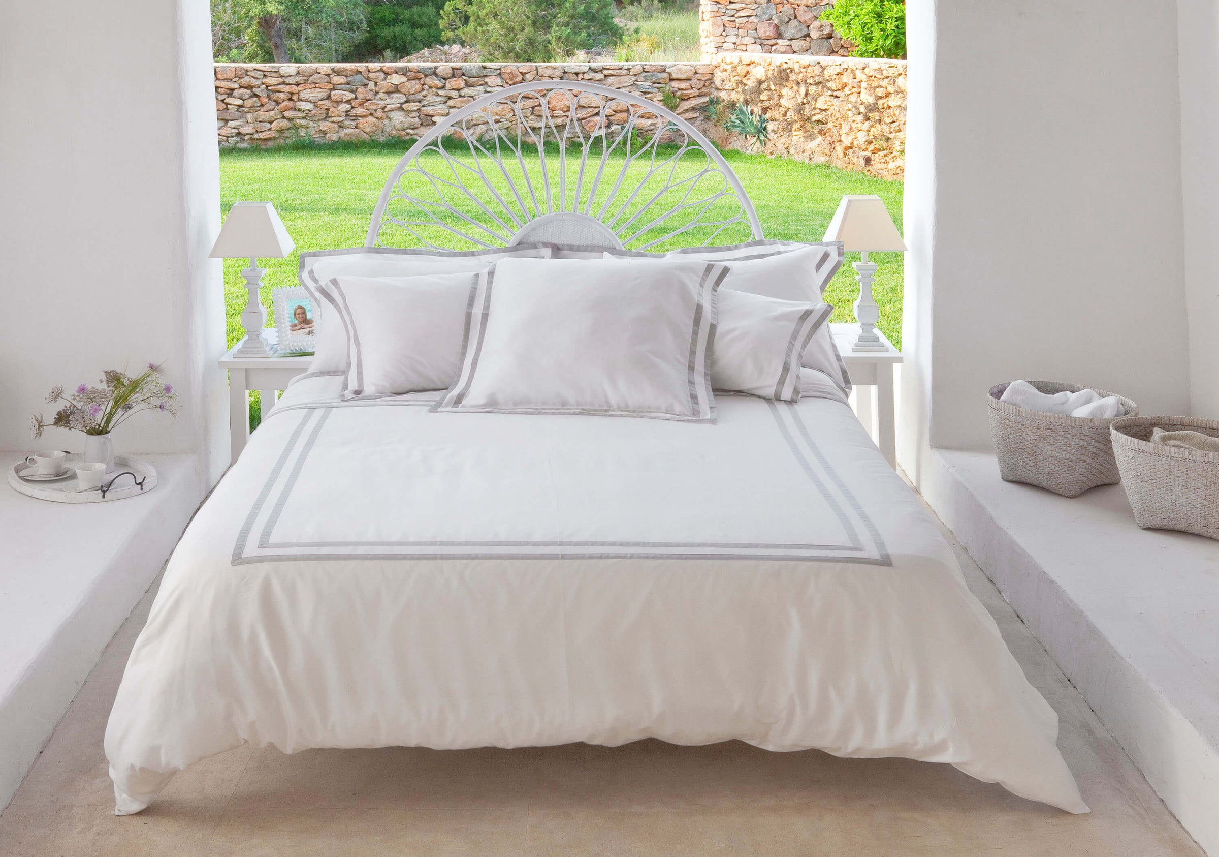 white grey sateen bed luxury linen