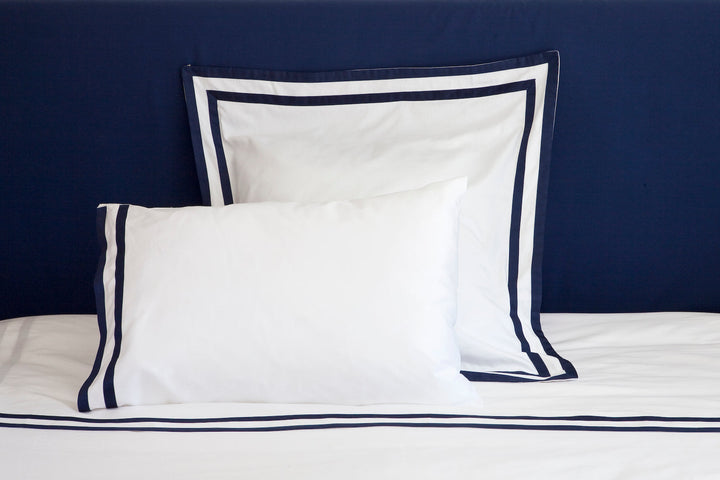 Tailored Standard Pillowcase Set White & Navy Formentera - DEIA Living - Pillow Case