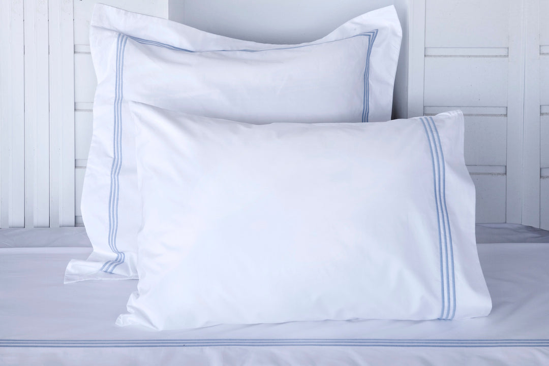 Tailored Euro Pillowcase White & Sky Elba - DEIA Living - 