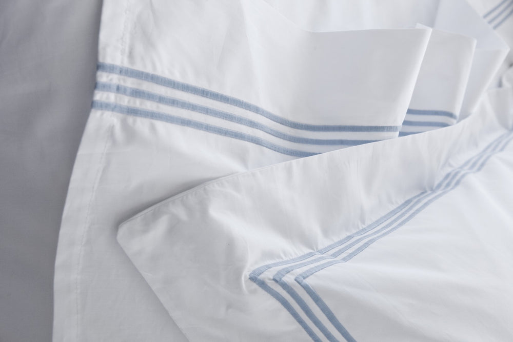 Tailored King Pillowcase White & Sky Elba - DEIA Living - Pillow Case