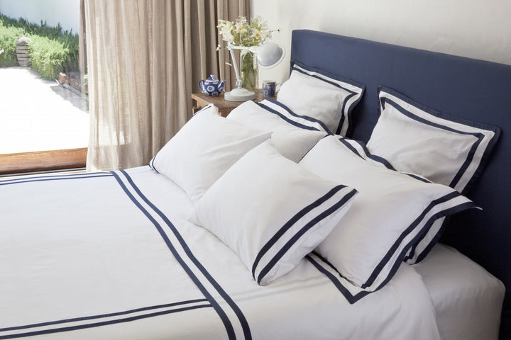 Tailored Euro Pillowcase White & Navy Formentera - DEIA Living - Pillow Case