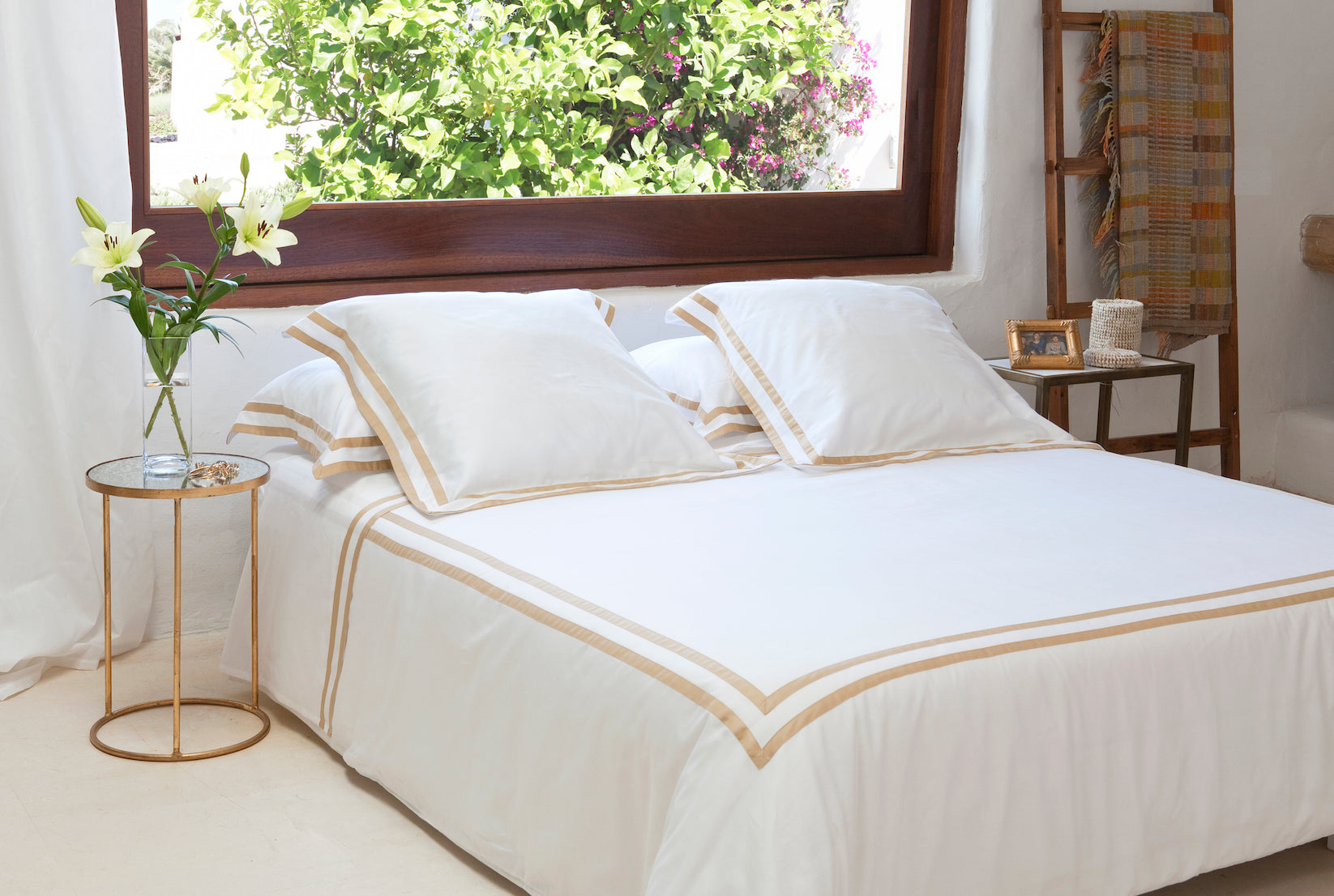 Tailored Euro Pillowcase White & Honey Formentera