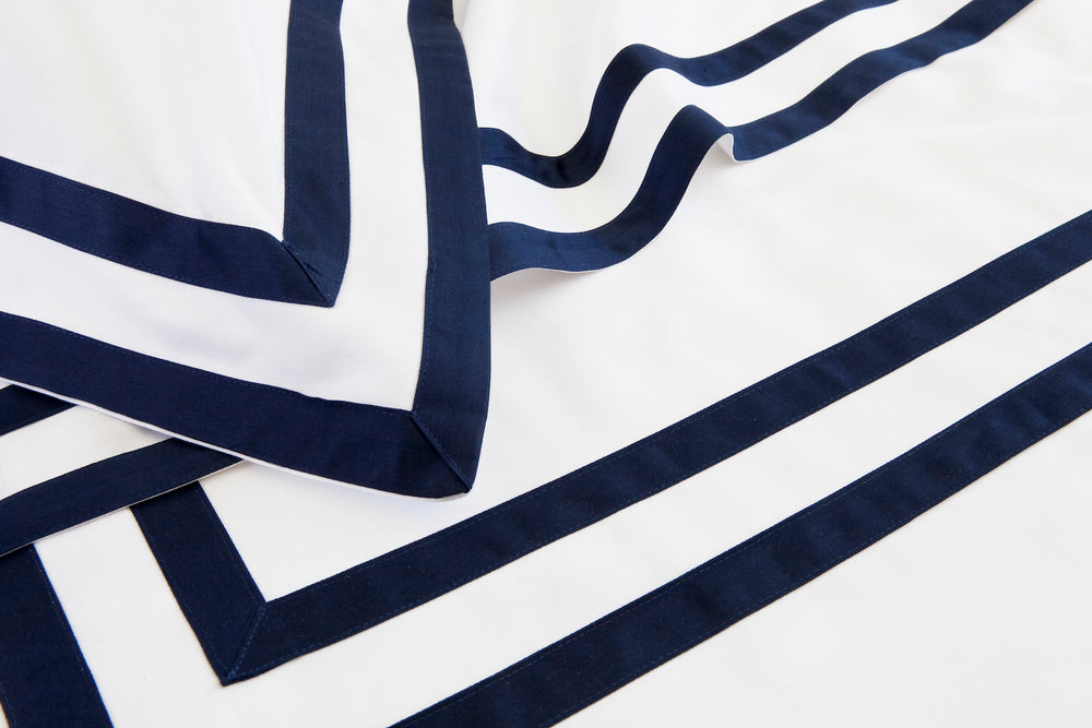 Tailored Standard Pillowcase White & Navy Formentera - DEIA Living - Pillow Case