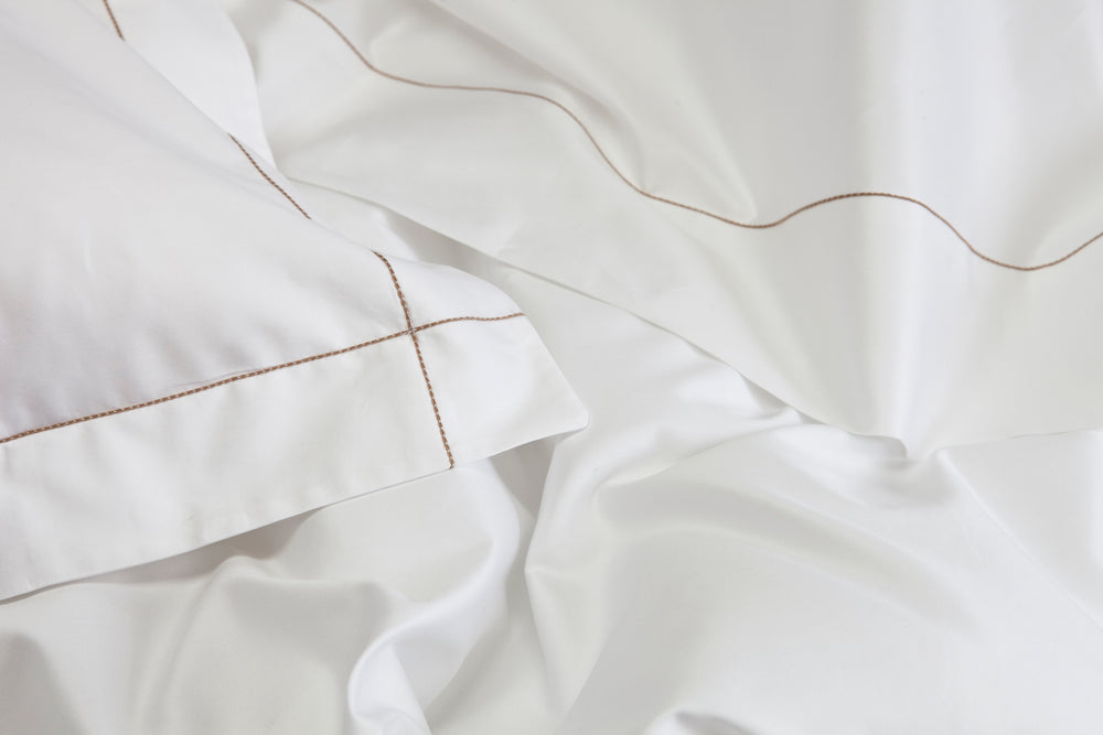 Extra Wide Pillowcase White & Caramel Tremiti - DEIA Living - 