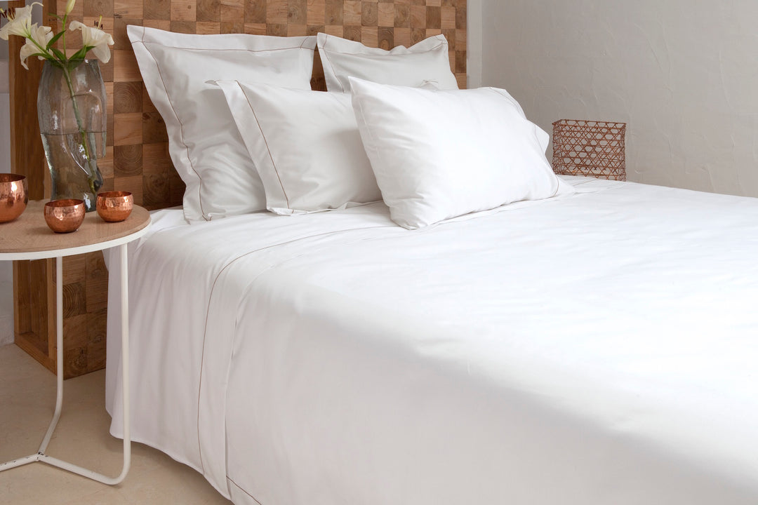 Tailored Euro Pillowcase White & Caramel Tremiti - DEIA Living - Pillow Case