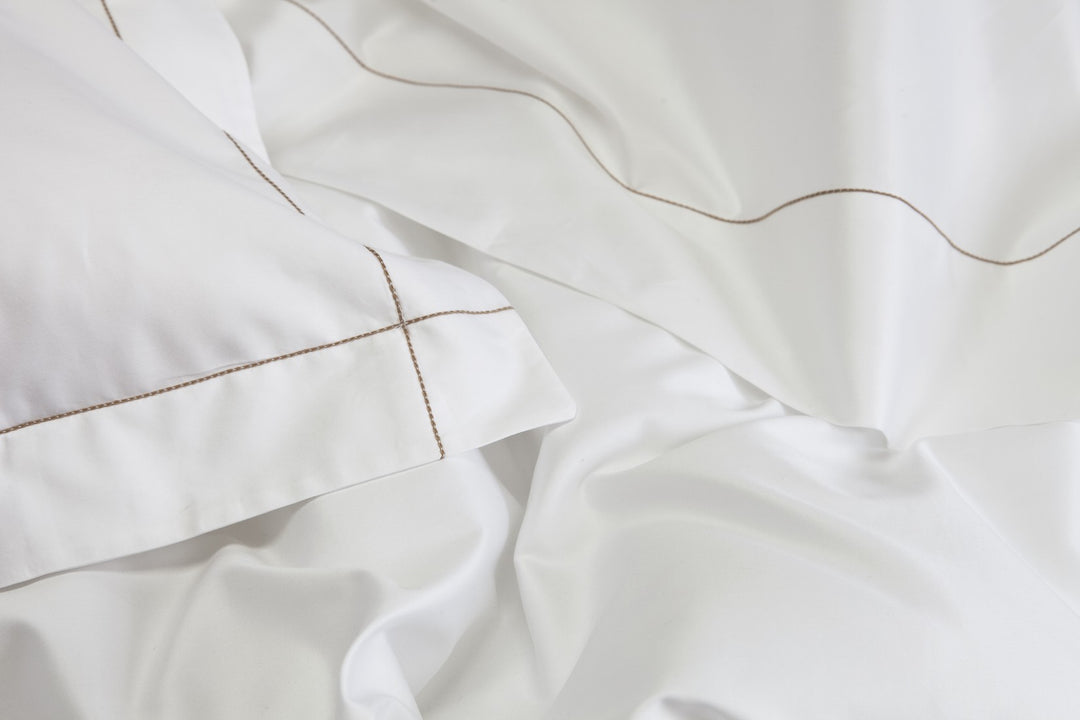 Tailored King Pillowcase White & Caramel Tremiti - DEIA Living - Pillow Case