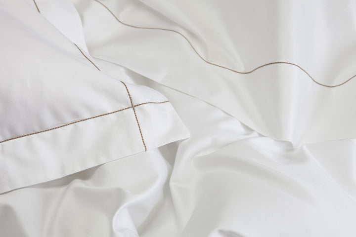 Tailored Standard Pillowcase White & Caramel Tremiti - DEIA Living - Pillow Case